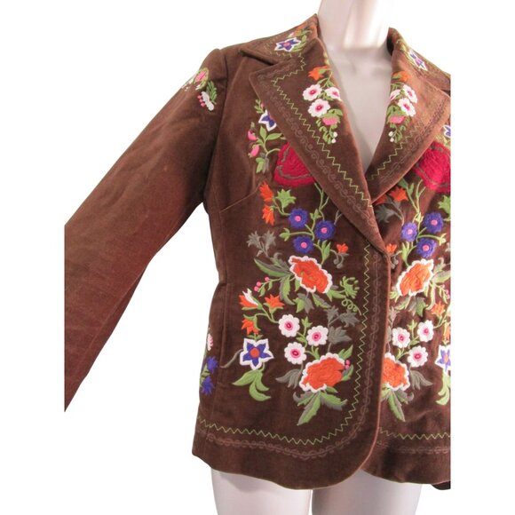 Vintage Yank Americano Embroidered Brown Velvet Western BoHo Jacket Medium GUC - Picture 10 of 16